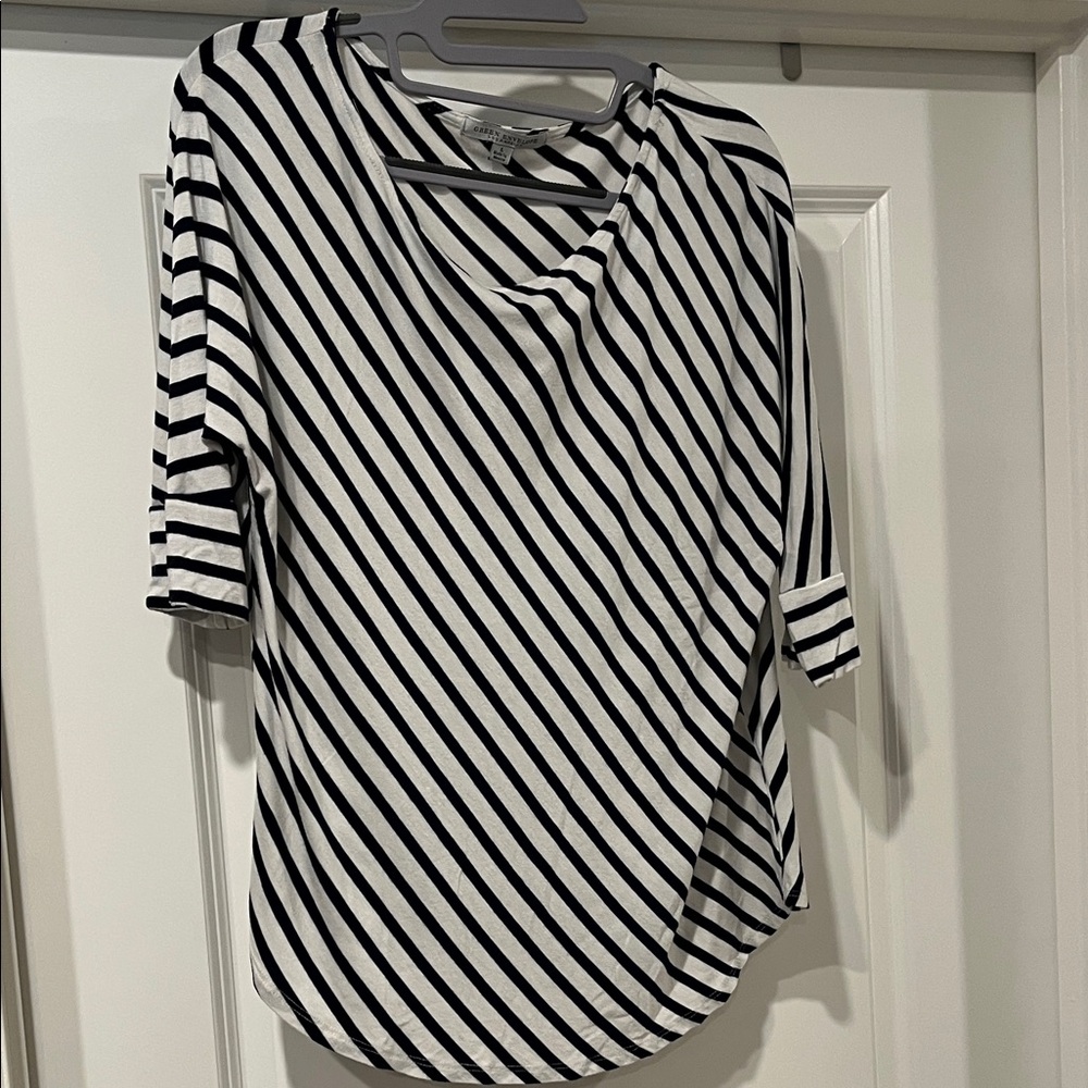 Green Envelope Black and White Striped Blouse